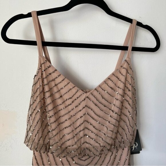 Adrianna Papell Women's Blouson Beaded Cocktail Dress - Taupe/Pink. Size: 0 (US) - Picture 14 of 16